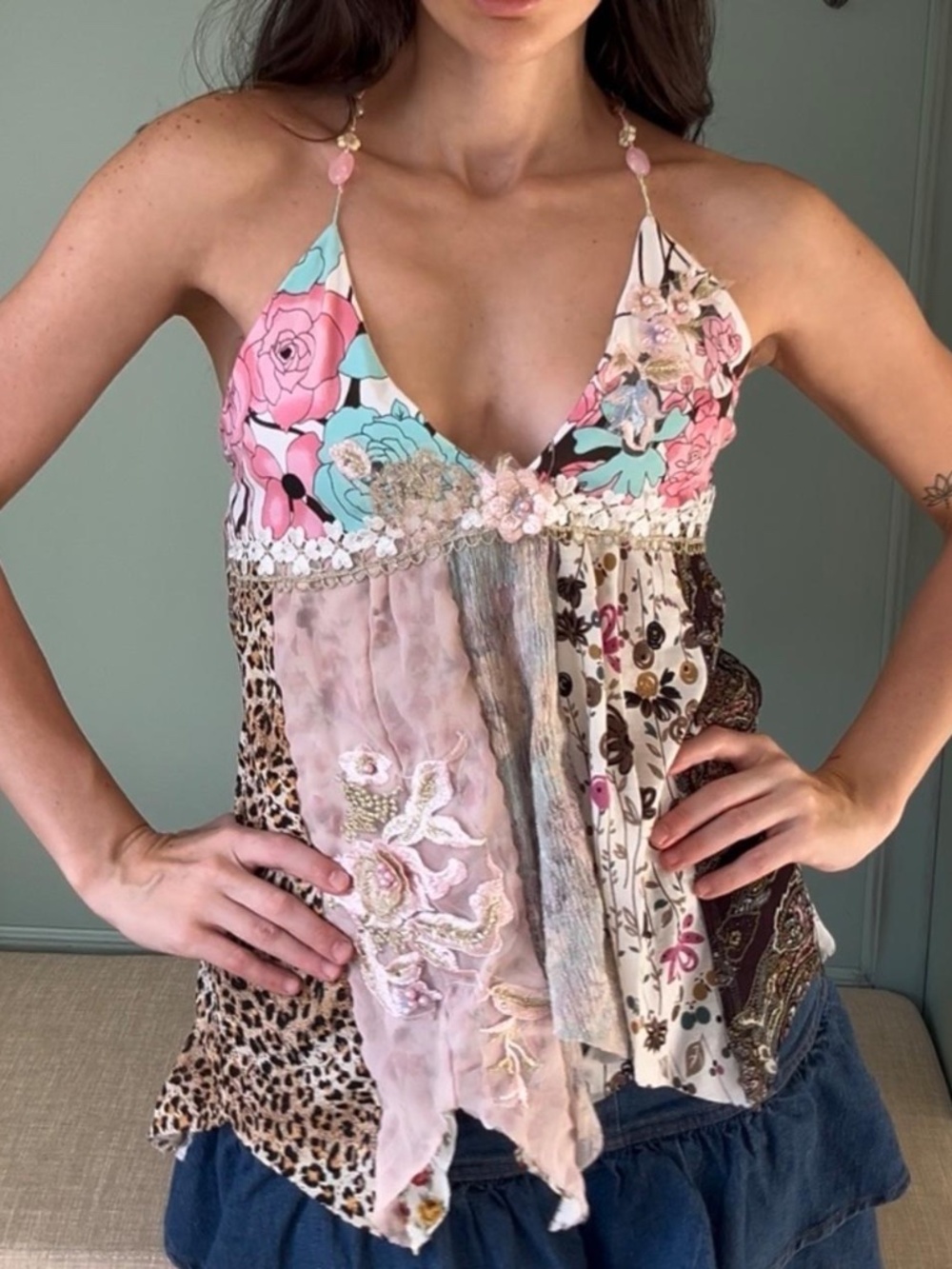 One-of-one Japanese vintage reworked fairycore patchwork top